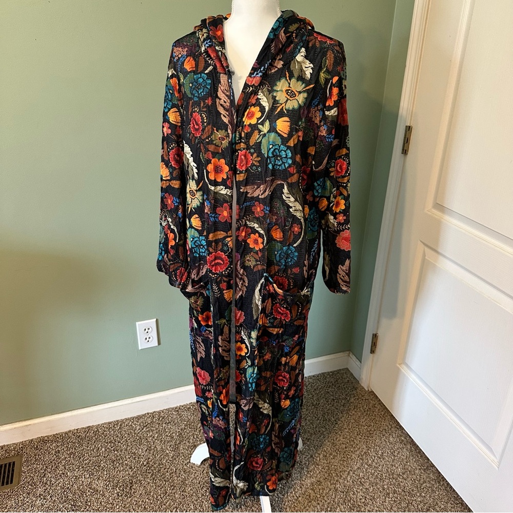 Long Boho  Floral Hooded Robe/ Coat  Womens 3xl